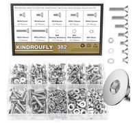 Kindroufly Juego de 382 tornillos de cabeza avellanada M4 x 5/6/8/10/12/16/20 mm, kit surtido de tuercas, arandelas, acero inoxidable 304, rosca totalmente a máquina