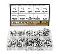 Kindroufly Juego de 382 tornillos de cabeza avellanada Phillips M4 x 5/6/8/10/12/16/20 mm, kit surtido de tuercas de acero inoxidable 304, rosca totalmente a máquina