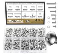 Kindroufly Juego de 382 tornillos de cabeza de botón M4 x 5/6/8/10/12/16/20 mm, kit surtido de tuercas, arandelas, acero inoxidable 304, rosca totalmente a máquina