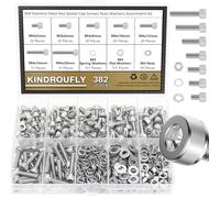 Kindroufly Juego de 382 tornillos de cabeza hexagonal M4 x 5/6/8/10/12/16/20 mm, acero inoxidable 304, rosca totalmente a máquina