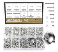 Kindroufly Juego de 562 tornillos de cabeza de botón M3 x 4/6/8/10/12/16/20 mm, kit surtido de tuercas, arandelas, acero inoxidable 304, rosca totalmente a máquina