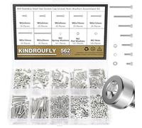 Kindroufly Juego de 562 tornillos de cabeza hexagonal M2 x 4/6/8/10/12/16/20 mm, kit surtido de tuercas, arandelas, acero inoxidable 304, rosca totalmente a máquina