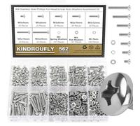 Kindroufly Juego de 562 tornillos de cabeza plana Phillips M3 x 4/6/8/10/12/16/20 mm, kit surtido de tuercas de acero inoxidable 304, rosca totalmente a máquina