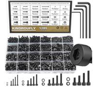 Kindroufly Kit surtido de 1285 tornillos M2 M3 M4 M5 arandelas, juego de tornillos métricos, tornillos y tuercas, tornillos de máquina, rosca totalmente a máquina (negro, kit de tornillos de cabeza de zócalo)