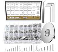 Kindroufly M2 M3 M4 M4 - Juego de tornillos de cabeza avellanada, 1504 piezas, kit surtido de tornillos, acero inoxidable 304, rosca totalmente a máquina, plata