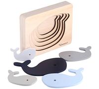 Kindsgut Puzle de Madera para bebé, Puzzle de Capas, Juguete Educativo para fomentar la motricidad, Juguete de Madera para la motricidad, tamaño práctico para casa y para Llevar, Ballena