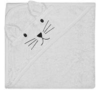 Kindsgut Toalla Bebé con Capucha Gato, Gris, 76x76 cm | Toalla de baño suave para bebés y niños, rizo 100% algodón certificado, ideal en casa, piscina y playa
