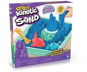 Kinetic Sand, Playset Castillos de arena, arena cinética con bandeja, arena mágica, arena colorida sorpresa 454 g, 3 moldes incluidos, juguetes para niños y niñas, 3 años
