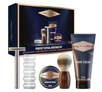 King C. Gillette Kit Barba Hombre Rutina Clásica Perfecta, Pack de Maquinilla De Afeitar De Doble Filo + Brocha De Afeitar + Crema De Afeitar + Suavizante De Barba, Regalos Originales Para Hombre