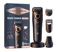 King C. Gillette Recortadora De Barba Hombre PRO MAX, Cortapelos 4 en 1 Con 40 Longitudes, 6 Accesorios, Cargador y Funda, Máquina De Cortar Pelo Inalámbrica Con Hoja Afilada De Por Vida