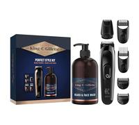 King C. Gillette Recortadora Para Hombre, Kit De Regalo, Máquinilla de afeitar, Recortadora De Barba Eléctrica Y Gel Limpiador 3 En 1 Para Barba, Rostro Y Pelo, 350 ml
