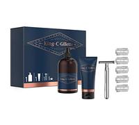 King C. Gillette Set De Regalo Hombre: Maquinilla De Afeitar De Doble Filo Barba + 5 Cuchillas + Gel De Afeitar Transparente De 150 ml + Gel Limpiador Para Barba Y Rostro De 350 ml