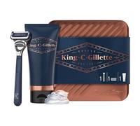 King C. Gillette Set De Regalo Para Hombre: Maquinilla De Afeitar Para Barba Del Cuello + 1 Cuchilla de Recambio + Gel De Afeitar Transparente De 150 ml + Caja De Metal, Regalo