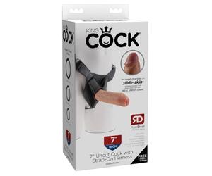 King Cock 7" Uncut with Strap-On-Harness, Light, 7 Zoll