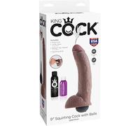 King Cock 9" Squirting Cock with Balls, Brown, 9 Zoll