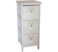 King Collection King Home c656118 cajonera 3 cajones con corazón Washed (madera de Paulownia, blanco
