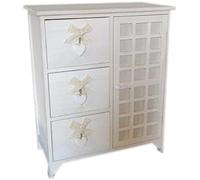 King Collection King Home c656121 cajonera 3 cajones con corazón + puerta Washed (madera de Paulownia, blanco