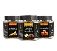 King Cup - 3 tarros de café instantáneo de varios sabores, 1 x caramelo, 1 x ginseng, 1 x vainilla y avellana, café instantáneo con sabor, ideal para desayuno, brunch, café helado, sin gluten, vegano