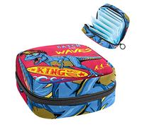 King Dinosaur Catch the Waves - Bolsa de almacenamiento portátil para servilletas sanitarias, Varios colores, 4.7x6.6x6.6 in/12x17x17 cm