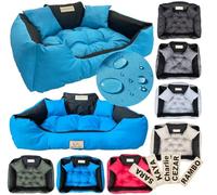 KING DOG Cama para perro 145 x 115 cm 3XL azul - Personalizada con nombre, impermeable Codura, con cojín grande y suave y 2 decorativos