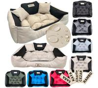 KING DOG Cama para perro 145 x 115 cm 3XL beige - personalizada con nombre, impermeable Codura, cama suave y gruesa con cojín grande y 2 decorativos