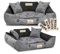 KING DOG Cama para perros de 75 x 65 cm, impermeable, con detalle de hueso negro