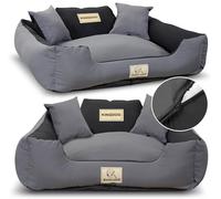 KING DOG Cama para Perros Grandes Lavable L 100 x 75 cm Cojín Extraíble Cesta Personalizada con Nombre Parte Inferior Antideslizante Relleno de Silicona Gris