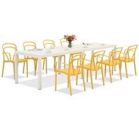 King Double/Vague blanco/naranja conjunto de muebles de jardín para 8 personas Bica
