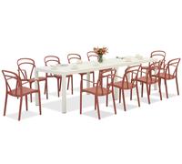 King Double/Vague blanco/rojo conjunto de muebles de jardín para 10 personas Bica