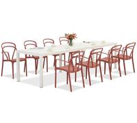 King Double/Vague blanco/rojo conjunto de muebles de jardín para 8 personas Bica