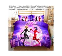 (King)Edredón con funda doble individual ropa de cama Miraculous Tales of Ladybug Cat Noir