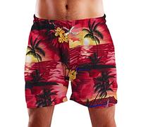 King Kameha - Bañador masculino estilo hawaiano, pantalones cortos con forro de malla, cierre de cordón y diseño casual hawaiano de surf, M