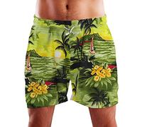 King Kameha - Bañador masculino estilo hawaiano, pantalones cortos con forro de malla, cierre de cordón y diseño casual hawaiano de surf, 3XL