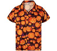 King Kameha Camisa hawaiana Funky, Halloween, Hombre, Manga Corta, Pumpkin Allover, Naranja, L, Pumpkin Allover Orange, L