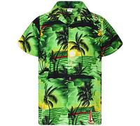 King Kameha Camisa Hawaiana Hombre - Camisa Verano Hombre con Estampado de Navegar, Camisas Hawaianas De Manga Corta Ligera y fácil de cuidar - Surf, Green, 9XL