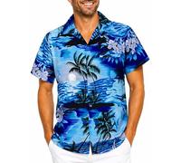 King Kameha Camisa Hawaiana Hombre - Camisa Verano Hombre con Estampado de Navegar, Camisas Hawaianas De Manga Corta Ligera y fácil de cuidar - Surf, Dark Turquoise, 3XL