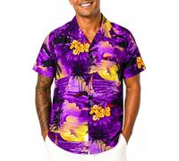 King Kameha Camisa Hawaiana Hombre - Camisa Verano Hombre con Estampado de Navegar, Camisas Hawaianas De Manga Corta Ligera y fácil de cuidar - Surf, Purple, M