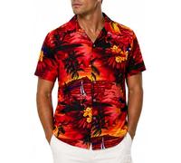 King Kameha Camisa Hawaiana Hombre - Camisa Verano Hombre con Estampado de Navegar, Camisas Hawaianas De Manga Corta Ligera y fácil de cuidar - Surf, Red, XXL