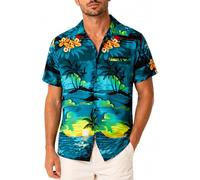 King Kameha Camisa Hawaiana Hombre - Camisa Verano Hombre con Estampado de Navegar, Camisas Hawaianas De Manga Corta Ligera y fácil de cuidar - Surf, Petrol Green, 5XL