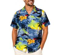 King Kameha Camisa Hawaiana Hombre - Camisa Verano Hombre con Estampado de Navegar, Camisas Hawaianas De Manga Corta Ligera y fácil de cuidar - Surf, Grey, M
