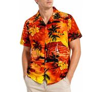 King Kameha Camisa Hawaiana Hombre - Camisa Verano Hombre con Estampado de Navegar, Camisas Hawaianas De Manga Corta Ligera y fácil de cuidar - Surf, Orange, M