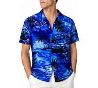 King Kameha Camisa Hawaiana Hombre - Camisa Verano Hombre con Estampado de Navegar, Camisas Hawaianas De Manga Corta Ligera y fácil de cuidar - Surf, Mono Blue, L