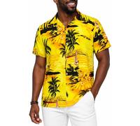 King Kameha Camisa Hawaiana Hombre - Camisa Verano Hombre con Estampado de Navegar, Camisas Hawaianas De Manga Corta Ligera y fácil de cuidar - Surf, Yellow, S
