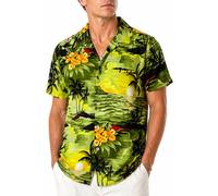 King Kameha Camisa Hawaiana Hombre - Camisa Verano Hombre con Estampado de Navegar, Camisas Hawaianas De Manga Corta Ligera y fácil de cuidar - Surf, Dark Green, XS
