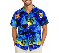 King Kameha Camisa Hawaiana Hombre - Camisa Verano Hombre con Estampado de Navegar, Camisas Hawaianas De Manga Corta Ligera y fácil de cuidar - Surf, Blue, XS