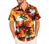 King Kameha Camisa Hawaiana Hombre - Camisa Verano Hombre con Estampado de Navegar, Camisas Hawaianas De Manga Corta Ligera y fácil de cuidar - Surf, Brown Turquoise, 3XL
