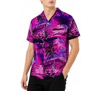 King Kameha Camisa Hawaiana Hombre - Camisa Verano Hombre con Estampado de Navegar, Camisas Hawaianas De Manga Corta Ligera y fácil de cuidar - Surf, Pink Purple, S