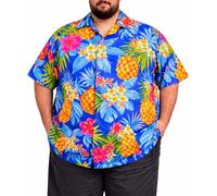 King Kameha Camisa Hawaiana Hombre - Camisa Verano Hombre con Estampado de Piña, Camisas Hawaianas De Manga Corta Ligera y fácil de cuidar - Pineapple, Azul, 12XL