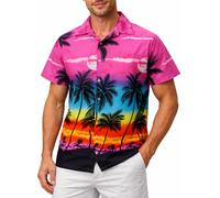 King Kameha Camisa Hawaiana Hombre - Camisa Verano Hombre con Estampado de Spiaggia, Camisas Hawaianas De Manga Corta Ligera y fácil de cuidar - Beach, Eclectic Pink, 6XL