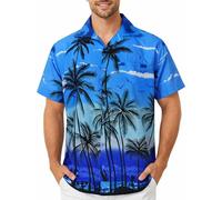 King Kameha Camisa Hawaiana Hombre - Camisa Verano Hombre con Estampado de Spiaggia, Camisas Hawaianas De Manga Corta Ligera y fácil de cuidar - Beach, Monoblue, XL